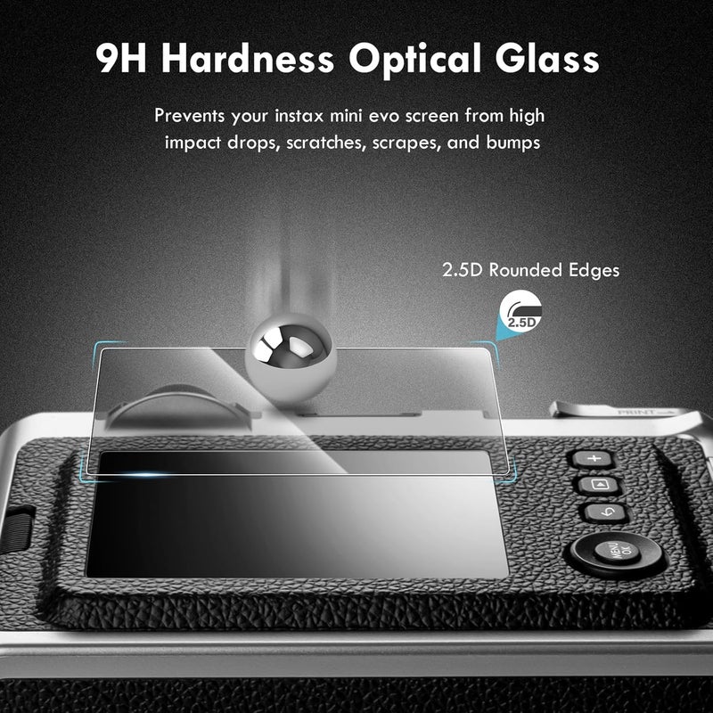 Rieibi [3+3عبوة] واقي شاشة لكاميرا فوجي فيلم إنستكس ميني إيفو + عدسة فيلم PET، 0.25مم صلابة 9H زجاج مقسى - Image 3